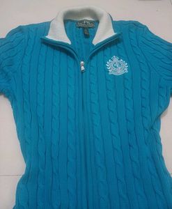 Ralph Lauren Blue Cable Knit Zip Up Sweater