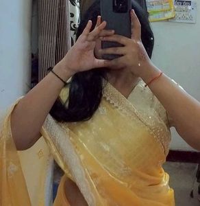 Golden Saree With Stitched Blouse