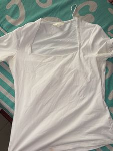 White Square Neck Top