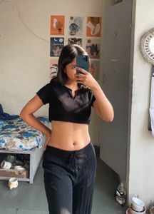 Black Crop Top &amp; Wide Leg Pants