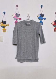 Grey Ribbed Knit Tunic