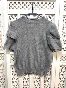 Gray Knit Short Sleeve Top C