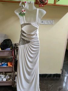 Elegant White Ruched Maxi Dress