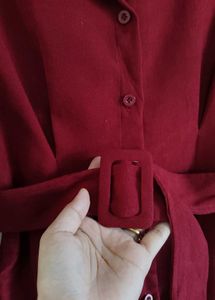 Long Sleeves Belted Corduroy Shirt