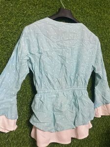 Cute Blue Tie-Neck Top