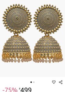 Dome Shaped Golden Oxidised Alloy Jhumka Earrings❤