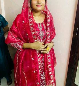 Elegant Red Embroidered Anarkali Suit