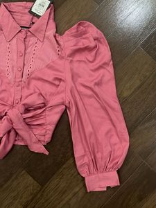 Pink Tie-Front Blouse