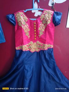 Girl&#39;s Pink &amp; Blue Embroidered Dress