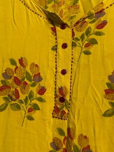 Mustard Floral Cotton Kurti