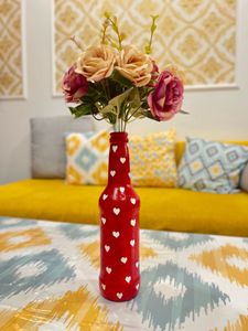 Red Heart Handpainted Glass Bottle Vase