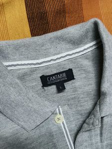 Cantabil Men Grey Cotton Casual Polo Tshirt