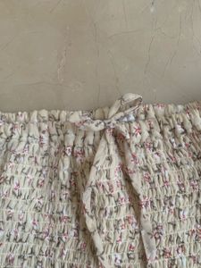 Floral Smocked Peplum Top with Puffy Sleeves