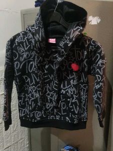 Girls Black Graphic Hoodie