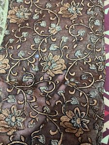 Brown Full Emb Net Saree