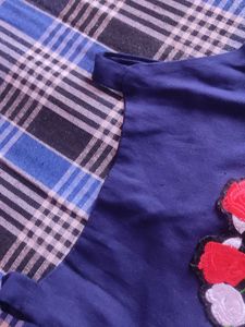 Navy Blue Floral Embroidered Top