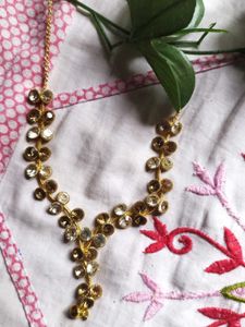 Gold Floral Crystal Y Necklace