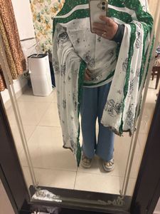 Floral Print Dupatta - Green &amp; White