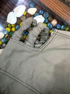 Olive Cotton High Waist Cutout Pants With Side Slit