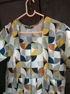 New Geometric Print Long Sleeve Anarkali kurti