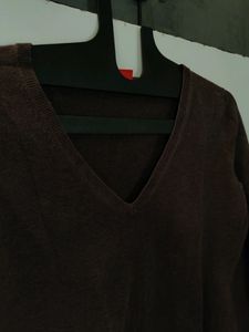 Brown Colour V- neck Top For Girls