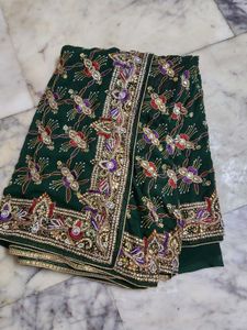 Embroidered Green Saree
