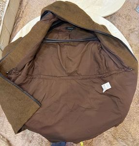 Brown Wool Blend Hooded Coat