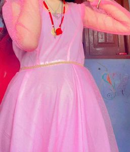 Pink Dress with Mesh Sleeves