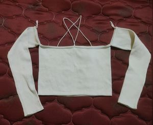 ZARA RIBBED OFF WHITE  CROP TOP