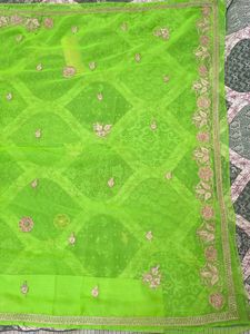 vintage white samla Green Embroidered Saree