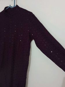 Maroon Lakhnavi Embroidery Kurta