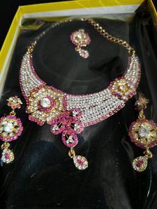 Pink Stone Necklace & Earring