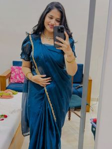 Teal Blue Embellished Saree with blouse 36 size