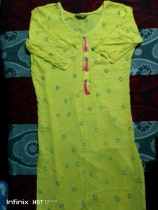 Bright Yellow Printed Kurti with Tassel Detailing