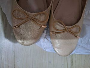 Gold Ballet Flats with Bow