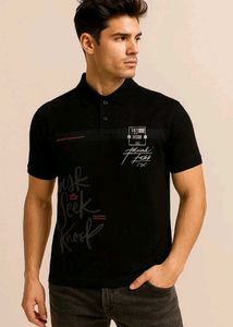 Black Graphic Print Polo Shirt