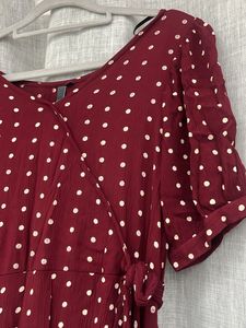 Dark Red Polka Dot Wrap Dress