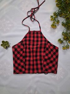 Red & Black Gingham Halter Top 🍷✨️