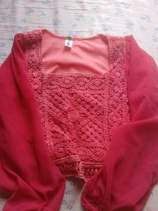 Crochet Detail Balloon Sleeve Top