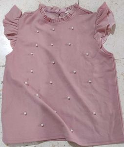 Peach top with white moti beads