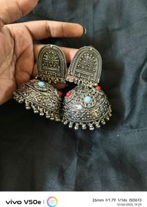 Oxidized big size Jhumka Earrings