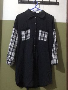 Checkered Sleeve Shirt Dress