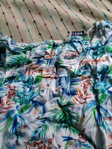 White Printed Cotton Top With Mega Sleeves
