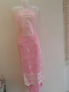 Pink Embroidered Dress Material without duppta
