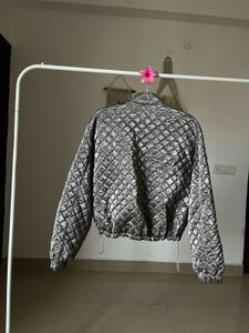 METALLIC SILVER QUILTED BOMBER JACKET