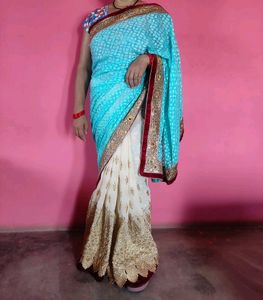 🩵Beautiful Two Color Saree For Woman🩵🤍