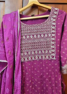 Purple Embroidered Kurti Set