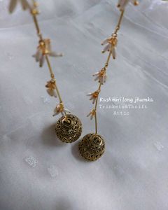 Kashmiri Style Long Chain Jhumka Earrings