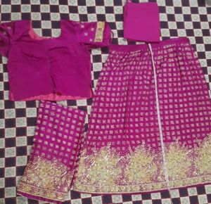 Pink &amp; Gold Zardozi Work Lehnga