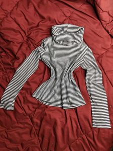 Striped Funnel Neck Top